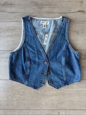 Madewell Washed Blue Denim Vest with Button Front